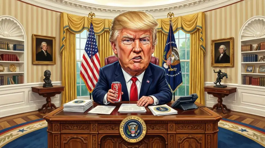 Un Coca, un dossier épais et des cibles : Trump fait le bilan de sa première année