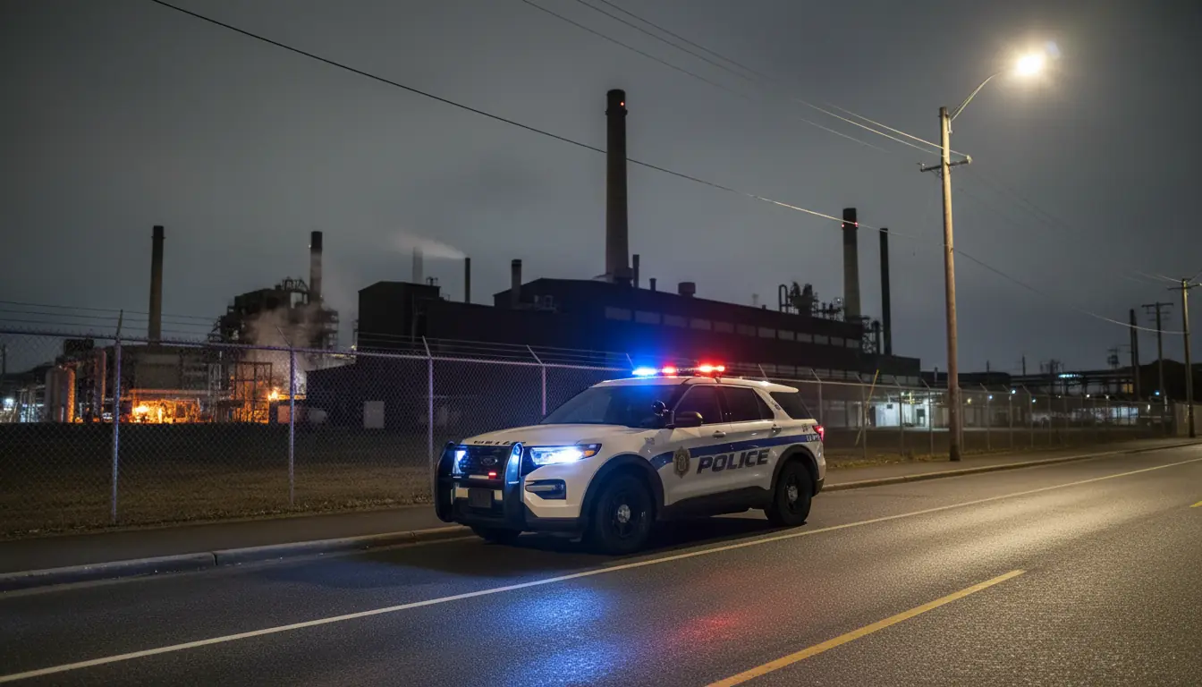 Une voiture de police du SPAL (Service de police de l'agglomération de Longueuil) stationnée de nuit
