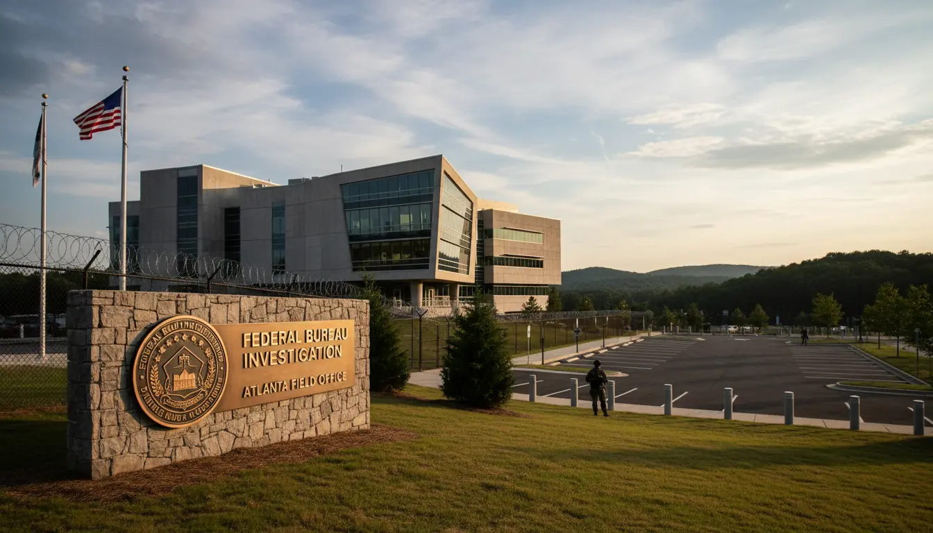Vue extérieure du bâtiment du FBI ou d'un centre électoral en Géorgie