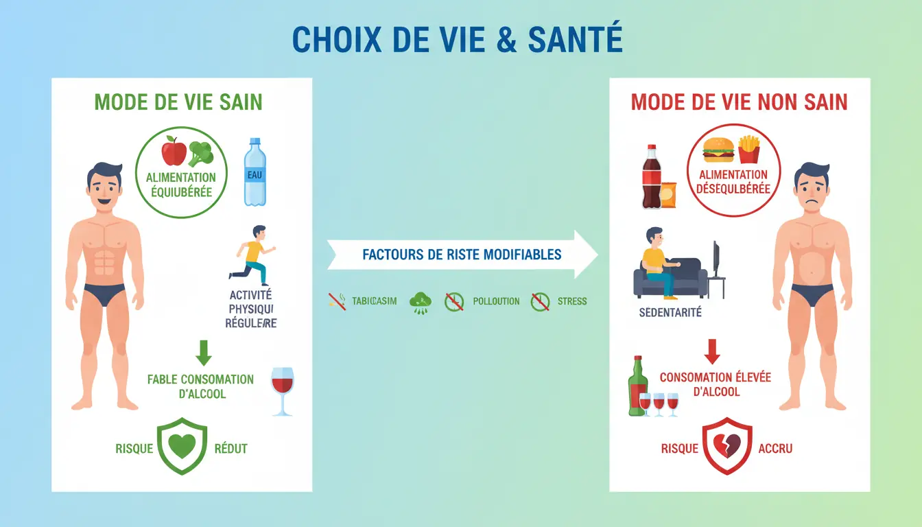 Une infographie ou une image symbolique montrant la différence de modes de vie (alimentation, alcool