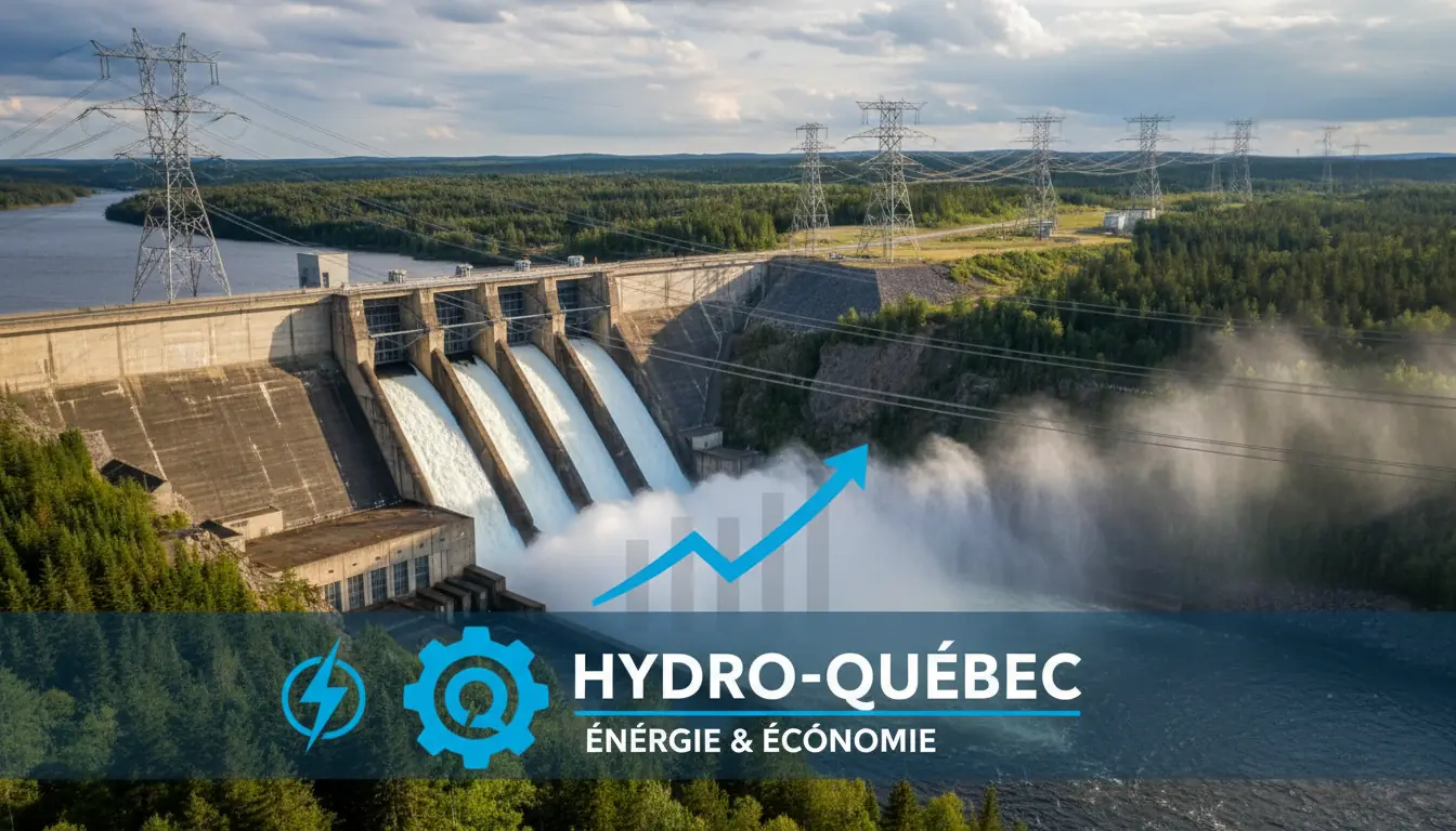 Installations hydroélectriques d'Hydro-Québec, barrage ou lignes à haute tension, symbolisant l'éner